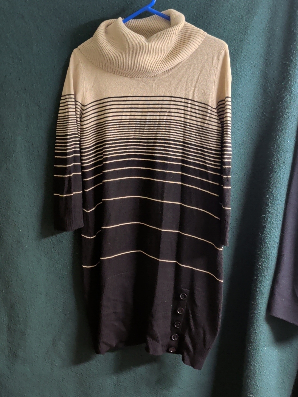 dressbarn Black and Cream Striped Cowl Neck Sweater Dress